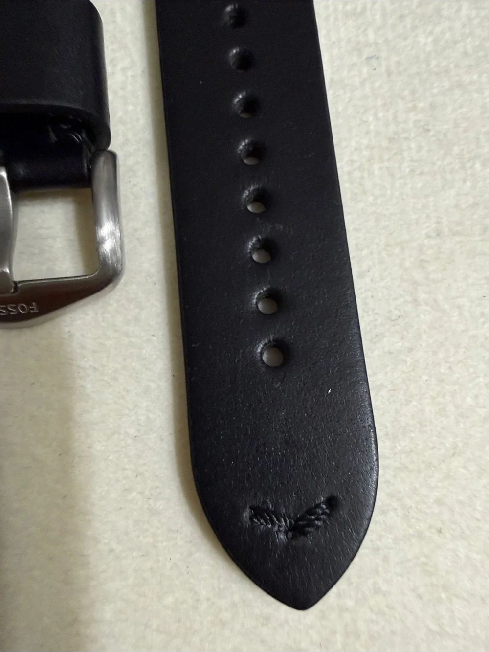 22mm Black Leather Watch Band with Stainless Steel Buckle